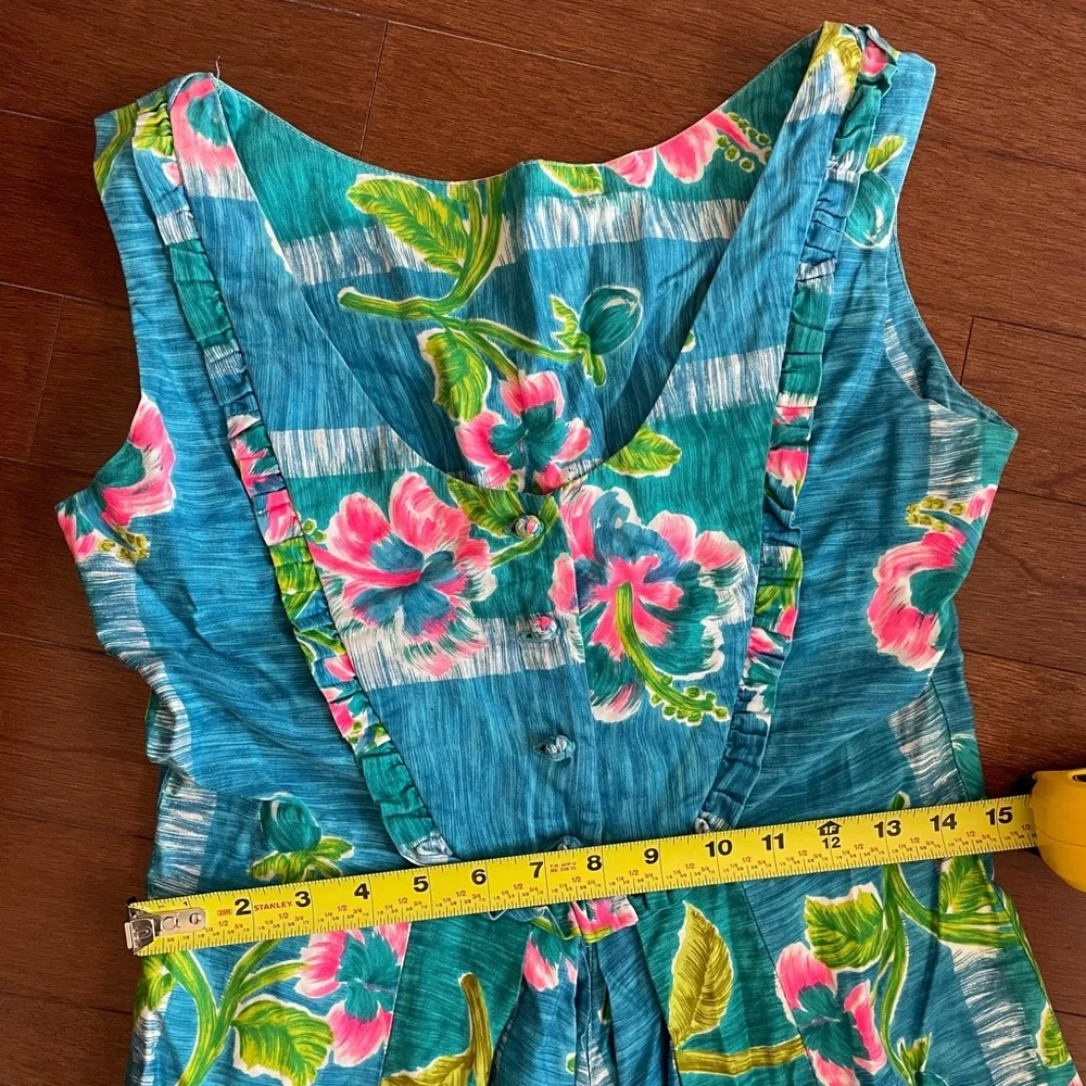 Vintage 60’s 70’s Blue Hawaiian maxi dress size Small hibiscus print tropical - Picture 5 of 10